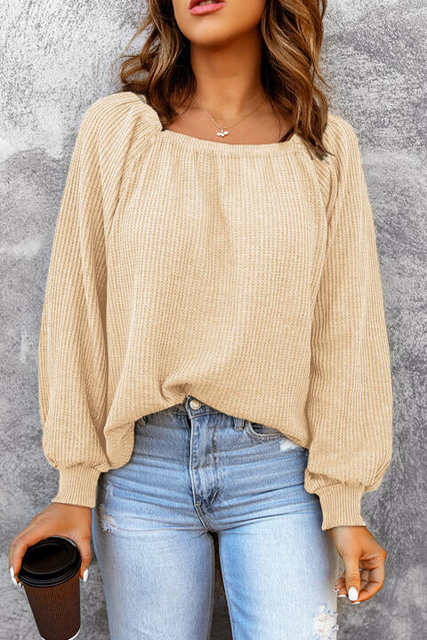 Square Neck Waffle-Knit Top