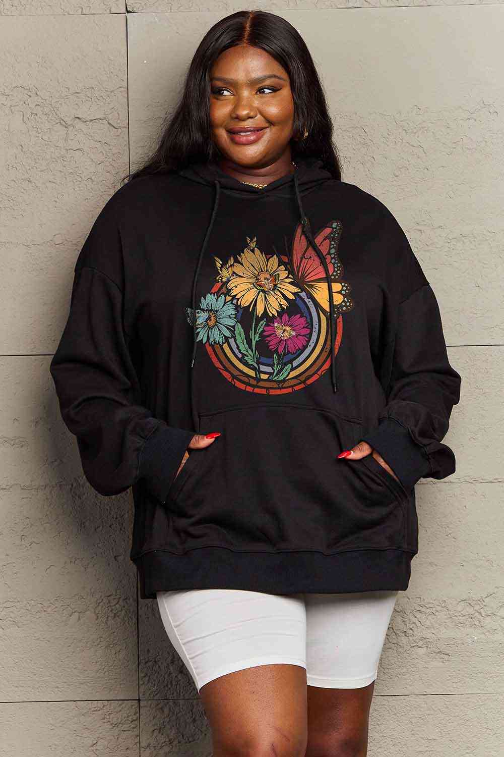 Simply Love Simply Love Full Size Butterfly and Flower Graphic Hoodie