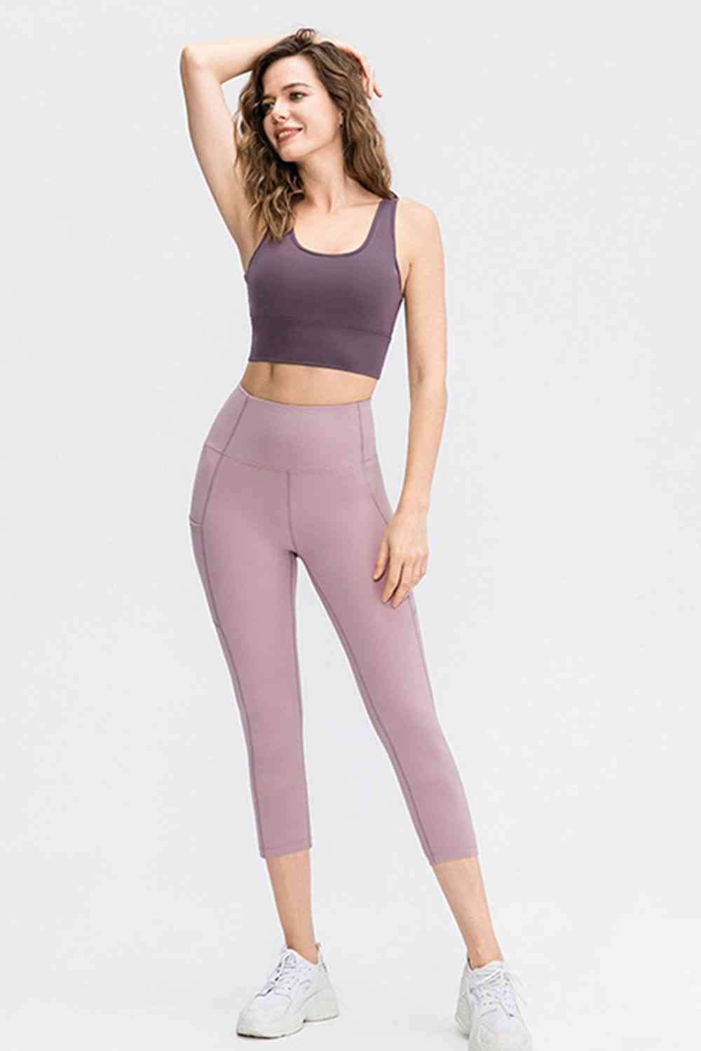 Wide Waistband Cropped Active Leggings with Pockets