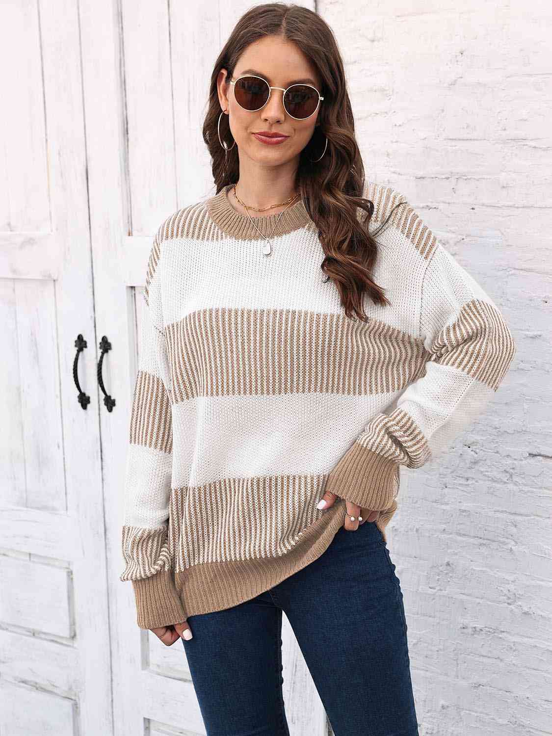 Full Size Round Neck Drop Shoulder Sweater