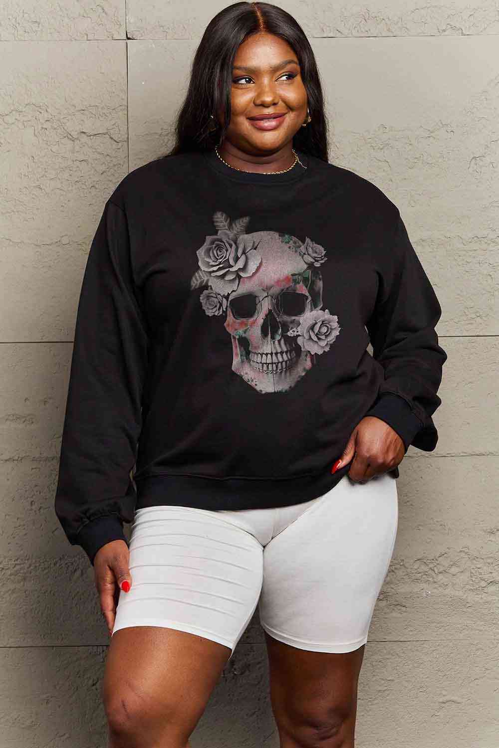 Simply Love Simply Love Full Size Dropped Shoulder SKULL Graphic Sweatshirt