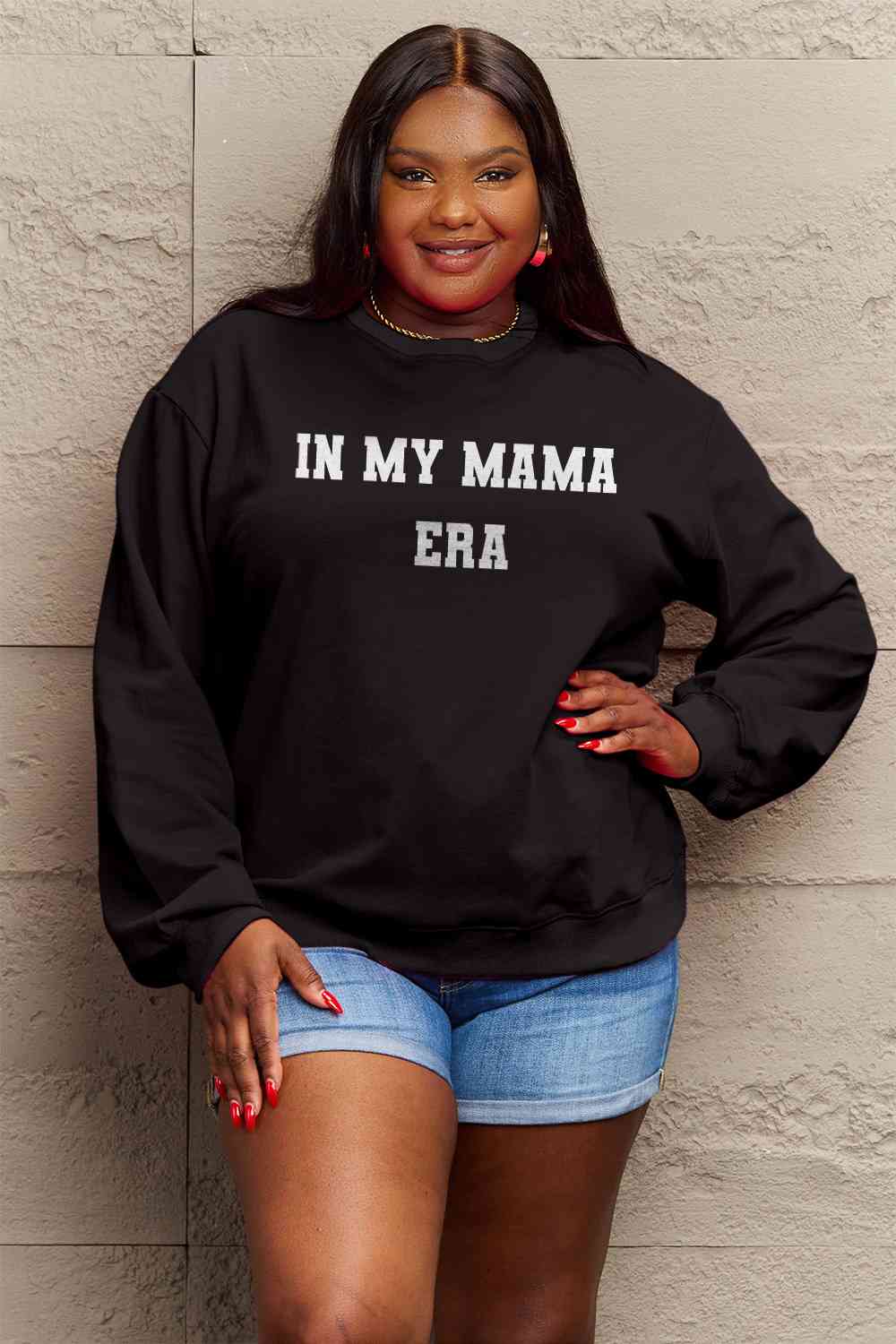 Simply Love Full Size IN MY MAMA EAR Graphic Sweatshirt