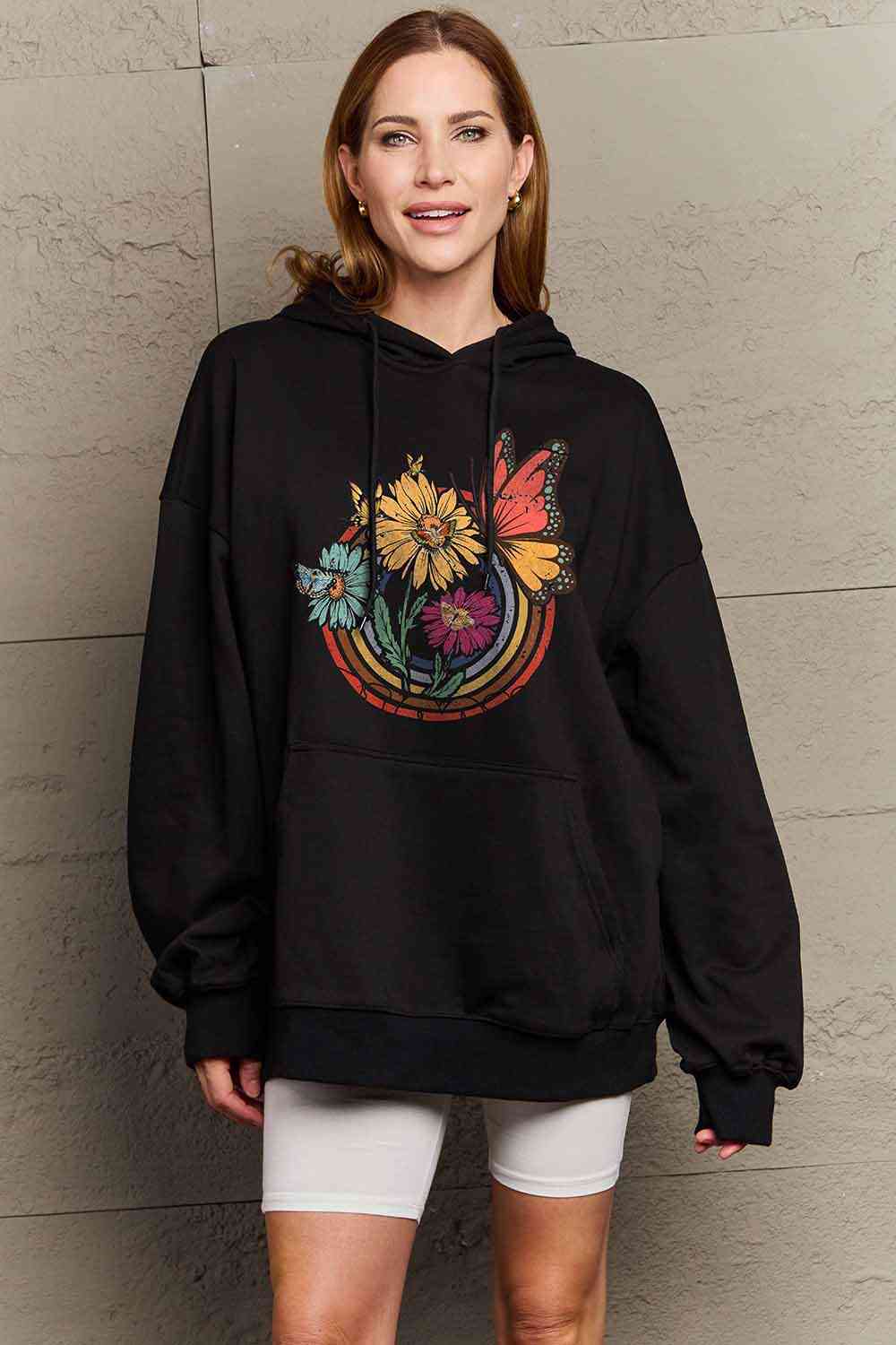 Simply Love Simply Love Full Size Butterfly and Flower Graphic Hoodie