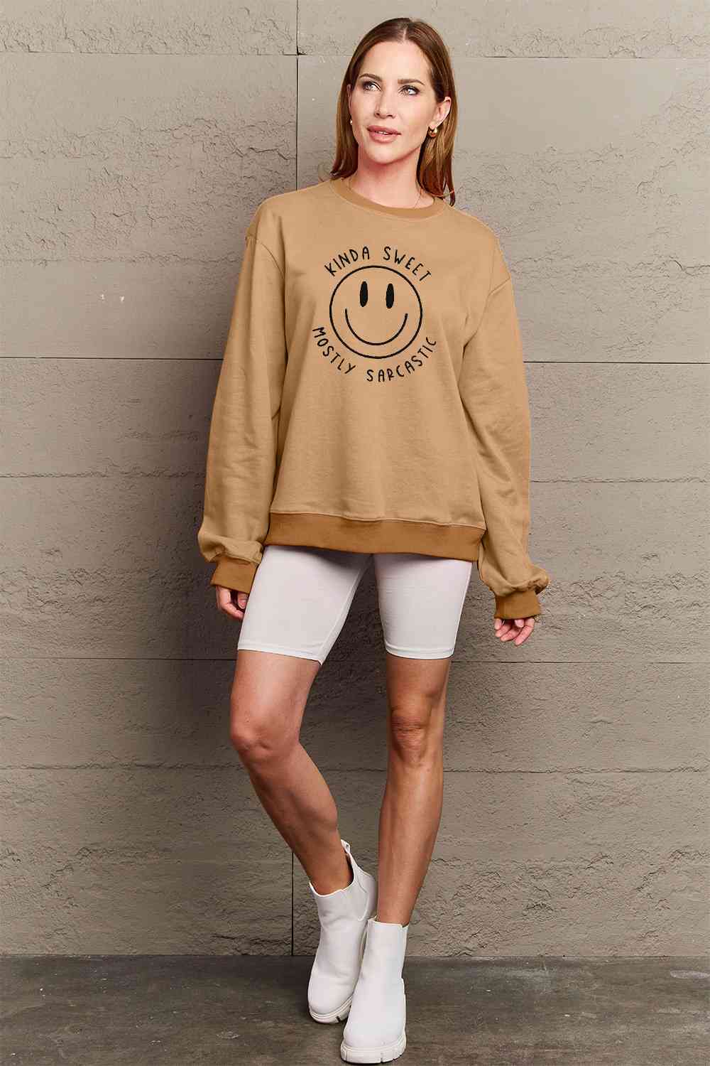 Simply Love Full Size Smiling Face Graphic Sweatshirt