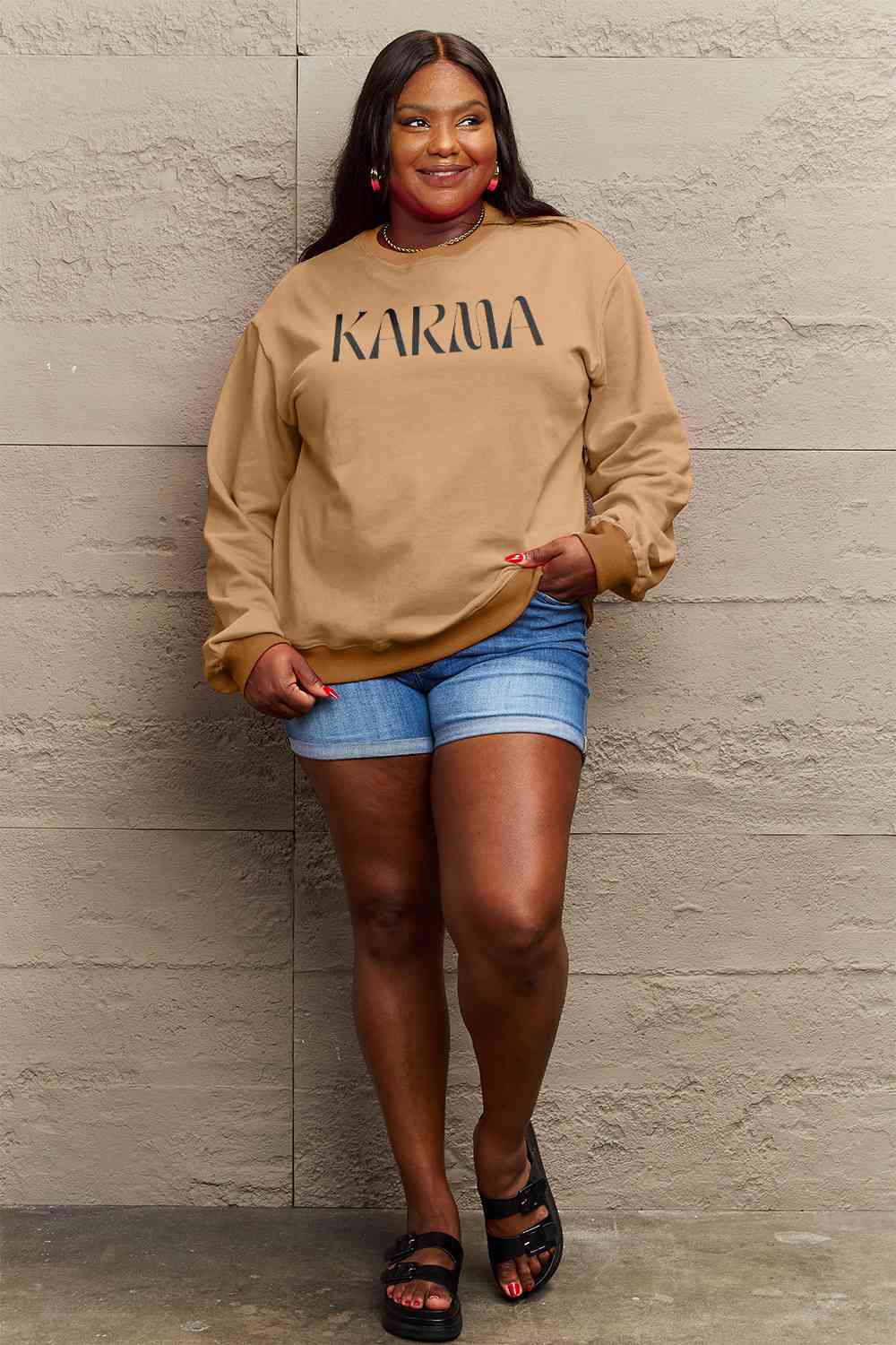 Simply Love Full Size KARMA Graphic Sweatshirt