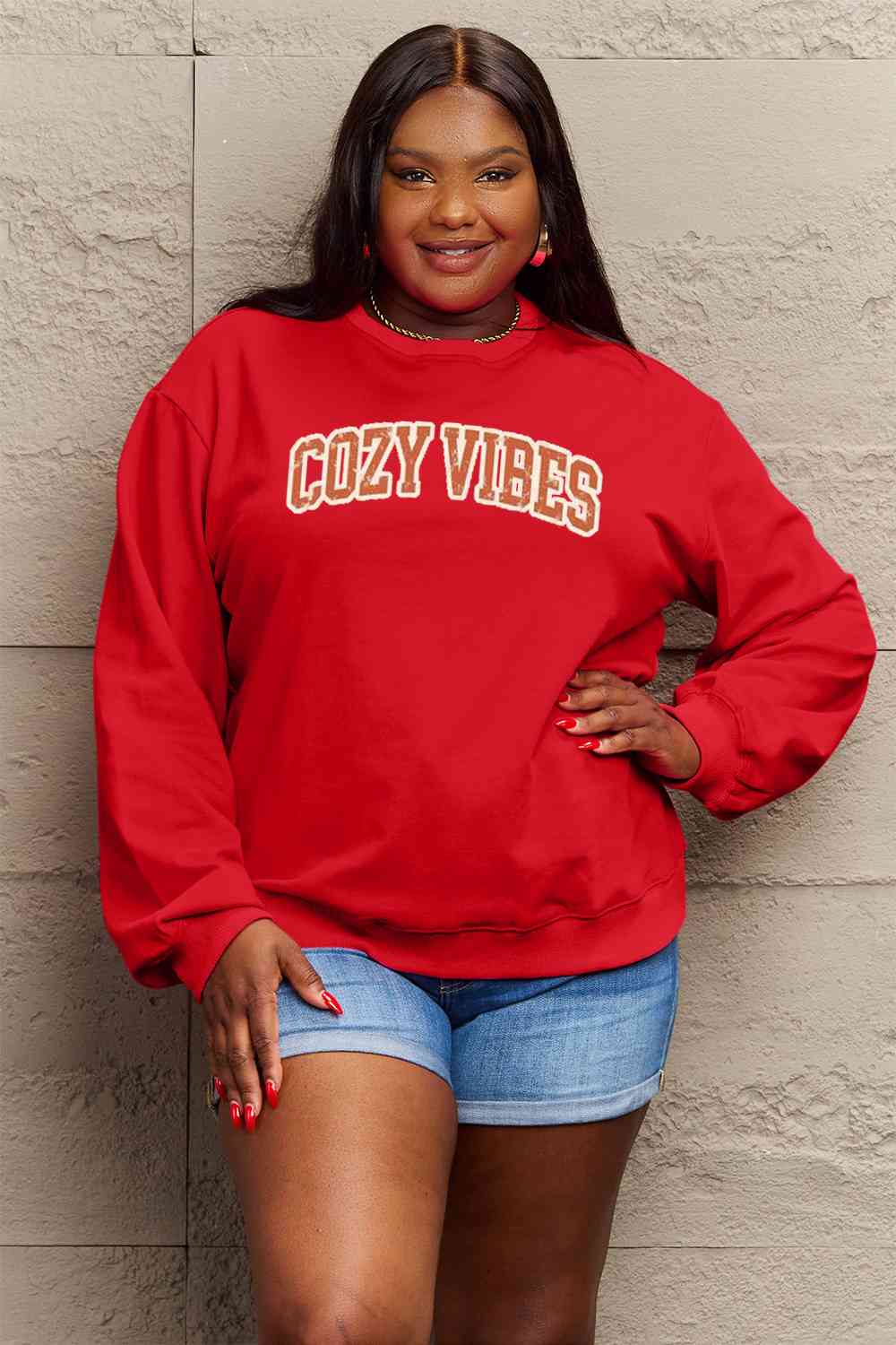 Simply Love Full Size COZY VIBES Graphic Sweatshirt