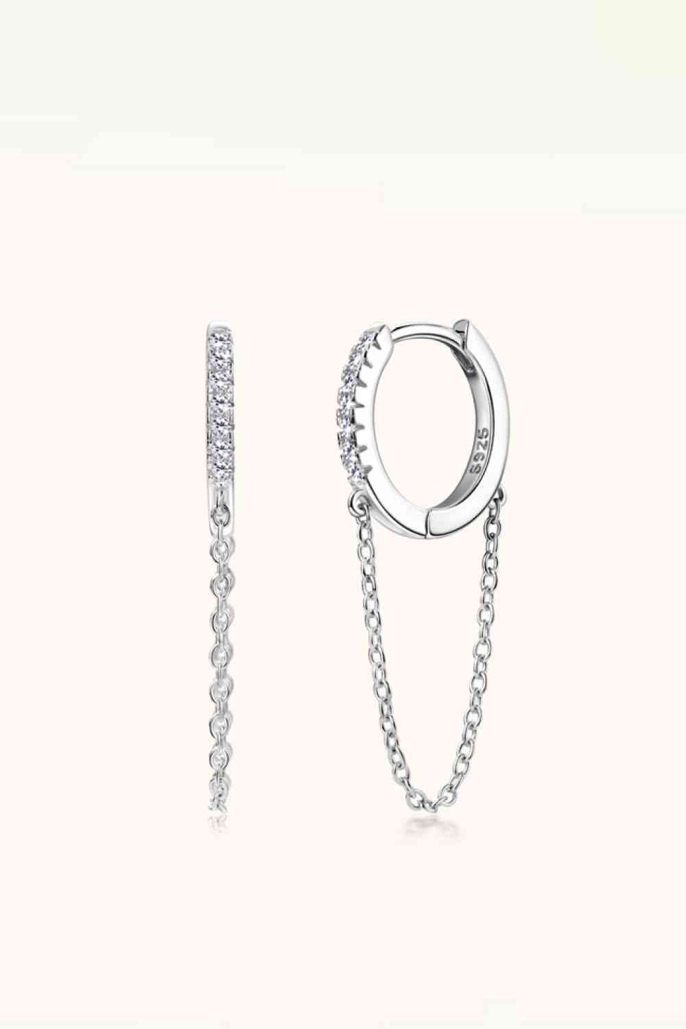 Moissanite 925 Sterling Silver Huggie Earrings with Chain