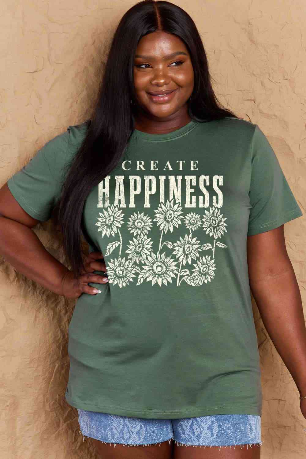 Simply Love Full Size CREATE HAPPINESS Graphic Cotton T-Shirt