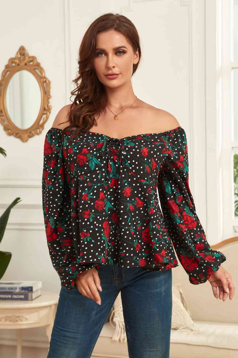 Melo Apparel Plus Size Floral Balloon Sleeve Blouse